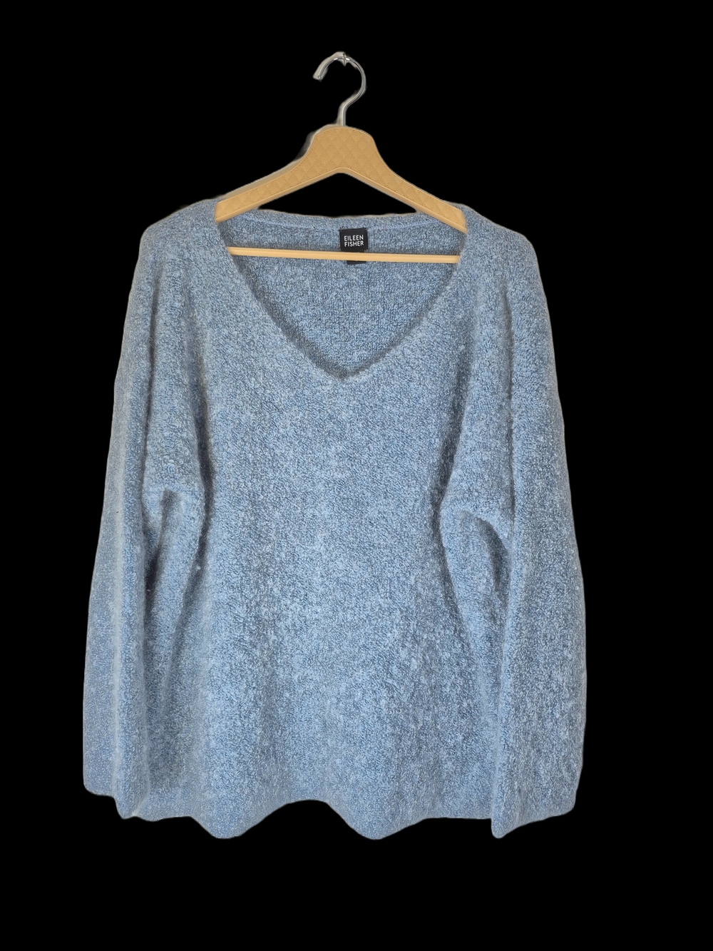 Eileen Fisher Merino Wool & Mohair Knit V-Neck Sweater Light Blue Size M